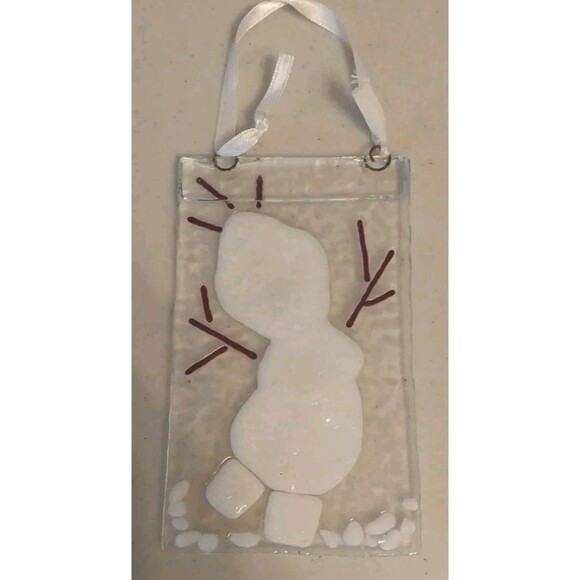 Homemade Glass Snowman Ornament Sun Catcher Hand Painted Frozen Olaf Hanging - Picture 3 of 5